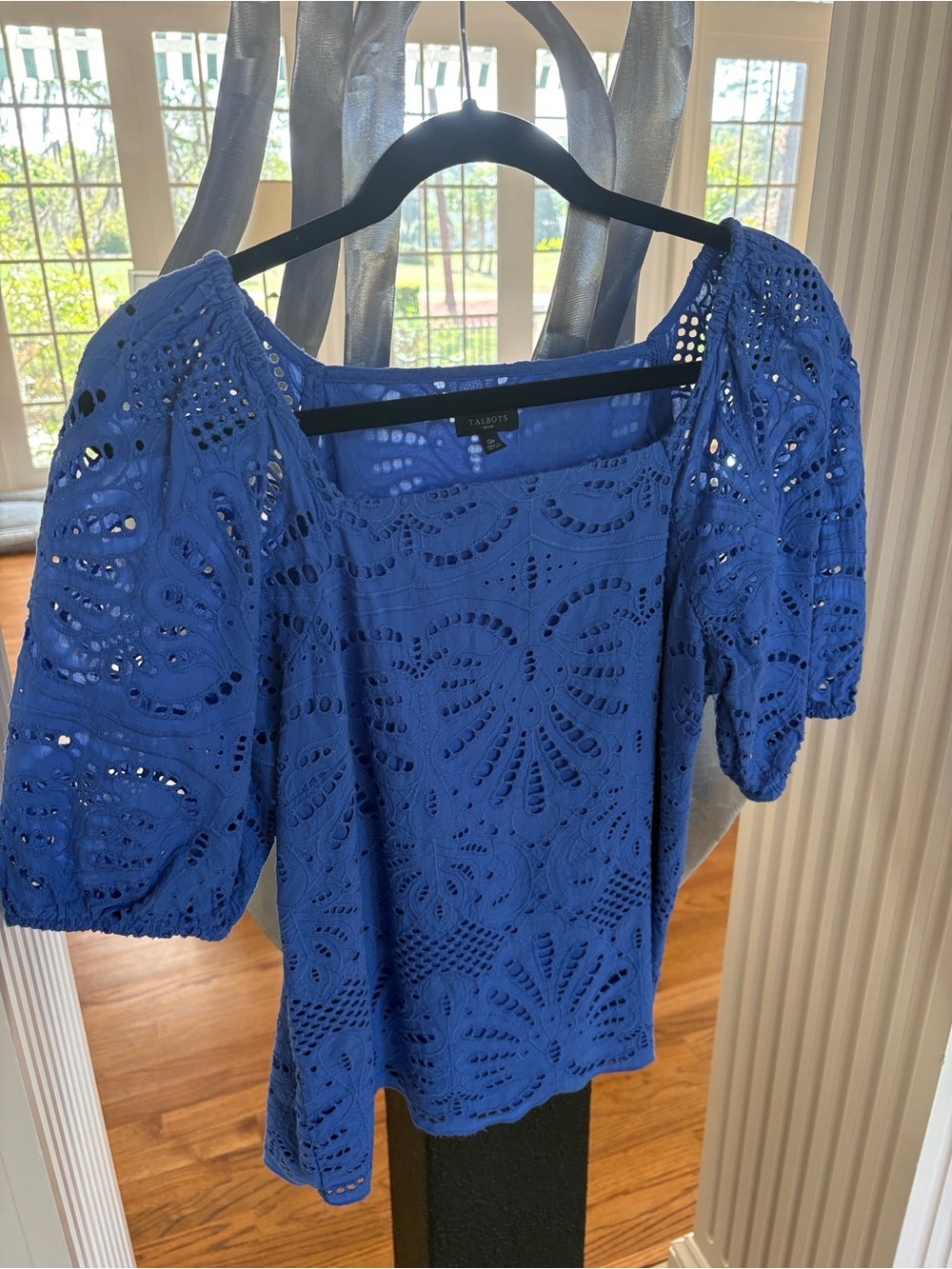 Talbots Royal Blue Eyelet Puff-Sleeve Blouse